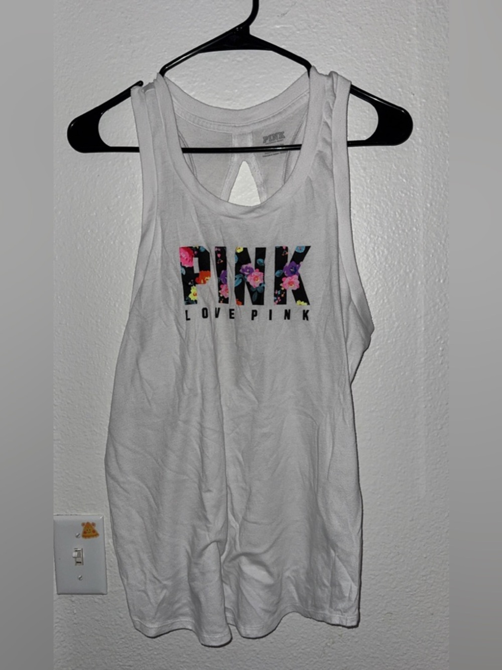 PINK Victoria's Secret White Tank with Floral Logo